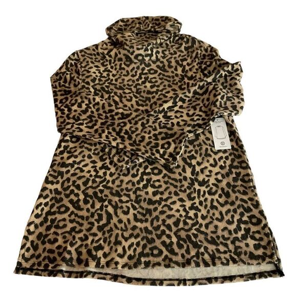 Bobeau Top Cowl Neck Built In Face Cover Black Tan Taupe Animal Print Small - Picture 10 of 11